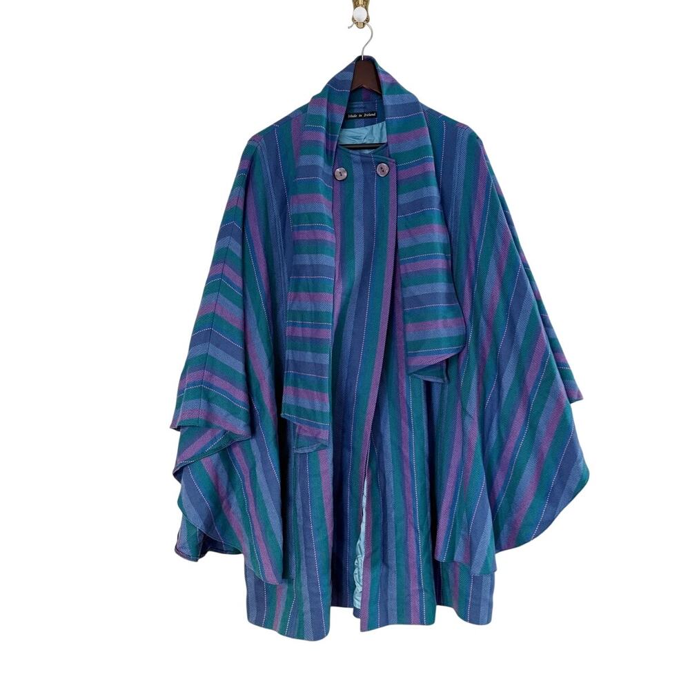 Vintage Avoca Collection Ireland Wool Striped Cape Poncho